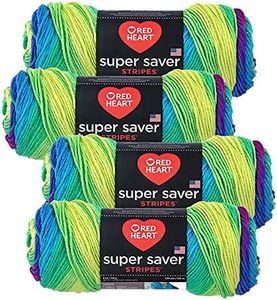 Red Heart Super Saver Yarn (4-Pack of 5oz Skeins) (Parrot Stripe)