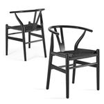 Wood Wishbone Dining Room Chairs Set of 2 Mid Century Modern Wooden for Your Beach House, 16.5" D x 20" W x 30" H, Full Black