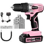 AVID POWER Cordless Drill Set, 20V MAX Electric Battery Power Drill/Driver Kit with Battery and Charger, 3/8-Inch Keyless Chuck, Variable Speed, 16 Position and 22pcs Drill Bits (Pink)