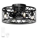 Coolbull 18 Inch Ceiling Fan with Lights and Remote Control, Black Caged Ceiling Fan with 8 Reversible Blades 6 Speeds Flush Mount Ceiling Fans for Bedroom Kitchen Living Room, Black