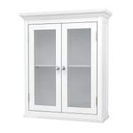Elegant Home Fashions Madison Avenue Collection Shelved Wall Cabinet with Glass-Paneled Doors, White
