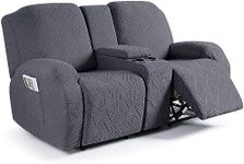 Ruaozz Stretch Loveseat Recliner Covers with Console 4-Pieces Recliner Sofa Covers with Pockets Jacquard Reclining Couch Covers Furniture Protector with Elastic Straps Bottom (2 Seater, Dark Gray)