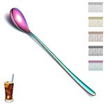 Evanda Set of 12 Pieces Rainbow Long Handle Iced Tea Spoon, Titanium Plating Rainbow Stainless Steel Teaspoons, Stirring Bar Spoon, Coffee Spoon, Ice Cream Spoon, Cocktail Spoon