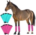 FOXLVDA Horse Fly Boots - Fly Boots for Horses Set of 8, Comfortable Equine Leggings with Side Stabilizers, Horse Boots for Reduce Stomping, Hoof Damage & Leg Fatigue (Green-Rose, Large)