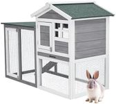 GarveeLife 48" Wooden Rabbit Hutch for Small Animals, 2 Lockable Doors Animal Enclosure with Weather-Resistant Small House & Open Courtyard, Outdoor Bunny House with Wire Fence and Cleaning Tray