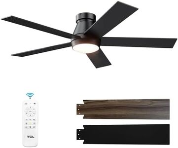 TCL 52" Ceiling Fan with Lights, Black Flush Mount Ceiling Fans, 5 Blades Low Profile Ceiling Fans, 6 Speeds DC Reversible, Dimmable, Modern Ceiling Fans for Bedroom, Living Room and Garage