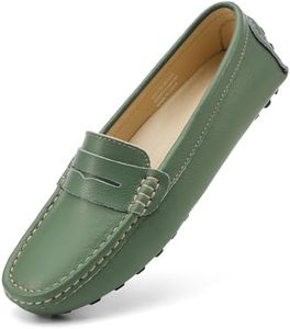 Artisure Women's Classic Handsewn Green Genuine Leather Penny Loafers Driving Moccasins Casual Boat Shoes Slip On Fashion Office Comfort Flats 10 M US SKS-1221MLV100