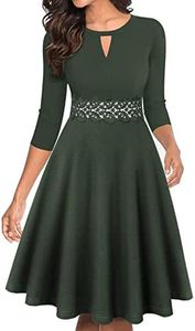 OWIN Women's Vintage Floral Flared A-Line Swing Casual Crew Neck 3/4 Sleeve Party Dresses