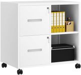 YITAHOME Steel Filing Cabinets With 2 Drawers, Lockable Mobile Lateral File Cabinet with 2 Open Storage Shelves, Printer Stand with Wheels for Letter/Legal/A4 Home Office, White, 80 x 76 x 50cm