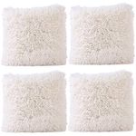 JOTOM Soft Solid Color Cushion Covers Waist Pillow Throw Case Square Pillow Cover for Car Seat Home Sofa Decor 43x43cm,Set of 4(Plush|Beige)