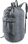 BeeGreen Gray Laundry Backpack w Adjustable Shoulder Straps & Drawstring College Dorm Room Essentials w Handle for Travel Trip Lightweight Durable Laundry Bag Hamper Portable