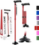 HONEYBULL Walking Cane for Men & Women - Foldable, Adjustable, Collapsible, Free Standing Cane, Pivot Tip, Heavy Duty | Walking Sticks, Folding Canes for Seniors & Adults [Red]