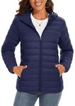 TACVASEN Women's Quilted Jackets Lightweight Padded Ultra-light Puffer Jackets Water-resistant Hooded Winter Coat,Navy Blue XL