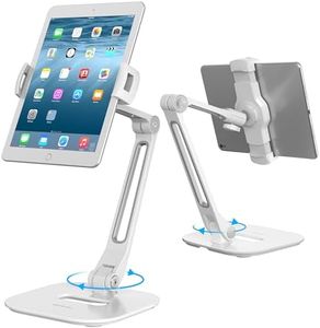 AboveTEK Long Arm Aluminum Tablet Stand, Folding iPad Stand with 360° Swivel iPhone Clamp Mount Holder, Fits 4-11" Display Tablet/Phones for Kitchen Table Bedside Office Desk POS Kiosk Reception