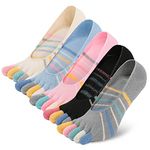 Ladies Womens No Show Toe Socks Low Cut Five Finger Cotton Liner Socks, 5 Pairs, Multicoloured, UK shoe size 4-10