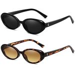 Breaksun Retro Oval Sunglasses for Women Men Fashion Small Oval Sunglasses 90s Vintage Shades, 2 Pack (A2 Black/Grey+ Leopard/Brown Gradient), MM