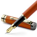 Wordsworth & Black's Fountain Pen Set, Luxury Bamboo Wood - Extra Fine Nib, Gift Case; Includes 6 Ink Cartridges, Ink Refill Converter -Journaling, Calligraphy; Drawing, Smooth Writing [Cherry Wood]