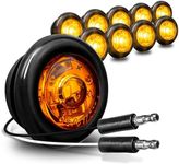 10pc 3/4" Amber LED Side Marker and Clearance Light [DOT Approved] [Semi-Spherical Light Output] [IP67 Waterproof] Small Round Bullet Style Lights for Truck Trailer Car