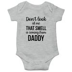 Witty Fashions Don't Look at Me That Smell - Funny Cute Novelty Infant Creeper, One-Piece Baby Bodysuit (Gray, 3 Months)