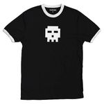 Scott Pilgrim vs. The World Pixel Skull Adult Black with White Ringers T-Shirt Tee (Adult Large)