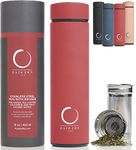 Pure Zen Insulated Tea Thermos with Infuser - for Tea, Coffee and Fruit-Infused Water - Portable Travel Tea Mug with Infuser and Lid - Unique Gifts for Women - 15oz Tea Bottle Red