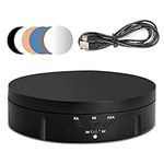 Electric Rotating Turntable for Photography, 90/180/360 Degree Adjustable Motorized Rotating Stand Display Table for Live Video Automatic Revolving Platform Jewelry Watch with 6 Backgrounds (Black)