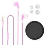 Geekria Kids Wired Earbuds with Mic & Volume Control for School and Online Class, Children's 3.5mm Jack in-Ear Earphone with 85dB Volume Limit for Small Ears, Storage Case Included (Pink)