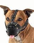 Dog Muzzle, Leather Muzzle for Medium Large Sized Dogs Pitbull Amstaff Staffordshire Terrier, Secure Basket Muzzle Prevents Biting Barking Chewing with Adjustable Straps, Best for Aggressive Dogs, L