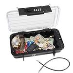 Portable Safe Box, Waterproof Combination Security Lockbox Travel Safe Box with Anti-theft Wire Rope and Transparent Lid for Beach, Camping, Gym, Office, Hotel, Basketball Court