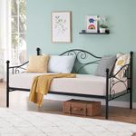 VECELO Premium Daybed Metal Bed Frame Twin Size Steel Slat Support/Strong Legs Headboard/Mattress Foundation, Multi-Functional Furniture