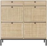 XIAO WEI Shoe Cabinet, Large Natural Rattan Shoe Storage Organizer Cabinet with 4 Flip Drawers, Freestanding Shoe Rack with Adjustable Shelf for Entryway, Living Room