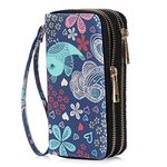 HAWEE Cellphone Wallet for Women Dual Zipper Long Purse with Removable Wristlet, Fish Flower