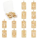 SUNNYCLUE 1 Box 12Pcs Tarot Charms Tarot Card Charm Real 18K Gold Plated Brass Charms Micro Pave Cubic Zirconia King Queen Sun Tarot Charm for Jewelry Making Charms Earrings Necklace Adult Craft