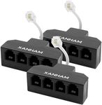 XANHAM RJ11 Cable 4 Way Splitter(3 Pack) 6P4C Connector Phone Line Cord Adapter with 3 inch Cable for Landline Telephone Wire, Black, AV01404