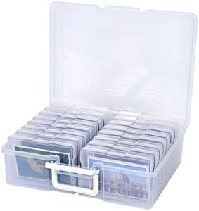 Clear 4x6 Photo Storage Box with 16 Inner Cases, Acid-Free Craft Organizer for Photos, Cards, Stickers, Stamps & Office Supplies, Durable Handle, PVC-Free