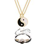 HMOOY Yin Yang Necklace and Bracelet, 4 Pcs Matching Yin Yang Friend Couple Bracelets with Necklace Set Yin Yang Adjustable Cord Bracelet Yin Yang Pendant Necklace for Friendship Couples (Gold)