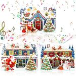 Dispowreath 3 Pcs Pop up Christmas Cards with Lights and Music, 6 Christmas Melody with Matching Flashing Lights, Funny 3D Christmas Greeting Cards with Envelopes for Winter Holiday Xmas Gift (houses)