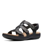 Clarks Women's Laurieann Vine Flat Sandal, Black Leather, 8 Wide US