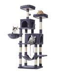 Taoqimiao Cat Tree, 66.2-Inch Cat Tower for Indoor Cats, Plush Multi-Level Cat Condo with 12 Scratching Posts, 2 Perches, 2 Caves, Hammock, 2 Pompoms, Light Gray MS013G Smoky Gray