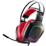 Nitho Titan PRO 7.1 Surround Gaming Headset with Cardioid Microphone for PS5, PS4, PC, Laptop, Over-Ear Stereo Wired Gaming Headphones with RGB LED Light, 3.5 mm Audio Jack, 50 mm Drivers - Red