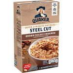 Quaker Steel Cut Quick 3 Minute Oats Quick Cut Steel, Brown Sugar & Cinnamon, 13.5 Oz, 8 Count (Pack of 6) Total, 48 Count