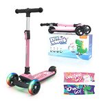 besrey Toddler Scooter for Kids Aged 2-8, 3-wheel Foldable Kid’s Scooter with 4-Height Adjustment, Light-up Wheels, Lean-to-Steer Design, Wide Deck, Non-slip Handgrips, No Assembly Required, Unicorn