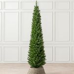 CHRISTOW Pencil Christmas Tree 7ft, Artificial Slim Narrow Green Spruce, Luxury Indoor Xmas Decoration, Natural Looking PE & PVC Needles, Easy Assembly with Stand, Tip Count 401 (skirt not included)