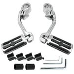 1.25" Highway Footpegs, Adjustable Long Angled Pegs w/Mounts Replacement for Harley Touring Street Glide Electra Glide Road King Softail CVO Dyna Trike VRSC Sportster w/1-1/4" Engine Guard,Chrome#1