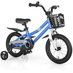 HONEY JOY Kids Bike, 14 Inch Toddler Bikes w/Training Wheels & Handbrake, Steel Frame, Fully Enclosed Chain, Adjustable Handlebar & Seat, Kids Bicycle w/Basket, Girls Boys Bike 3-8