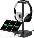 ALACOO RGB Headphone Stand with USB Charger Port Desktop Gaming Headset Holder with 3 USB Charger for Home and Office and Gaming, DJ, Wireless Earphone Display,Headphone Hook (black)