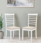 Hallowood Furniture Ledbury White Painted Dining Chairs Set of 2 with Fabric Seat Pad, Modern Kitchen Chairs, Wooden Dining Chairs, Chairs for Dining Room (Warm Cream)