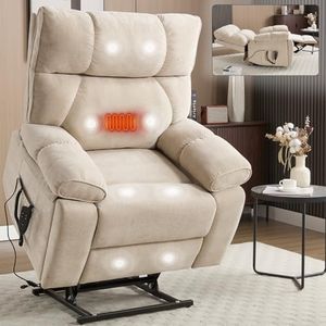 FOREOCELIV Dual Motor Power Lift Recliner Chair with 8 Positions, Vibration Massage, Lumbar Heating, Cup Holder & Chenille Fabric for Adults and Elderly (Beige + Chenille)