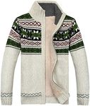 Flygo Men's Casual Warm Sherpa Lined Full Zip Knitted Cardigan Sweaters Jacket (X-Small, Beige)