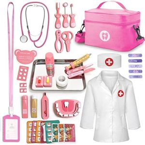 XZZO Kids Dentist Play Set, 48 Pcs Doctor Kit for Toddlers 3-5, Pretend Playset for Toddlers with Medical Bag, Stethoscope and Removable Teeth, Educational Wooden Medical Kit for Boys Girls